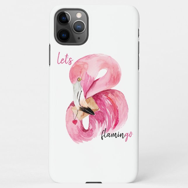 Modern Exotic Pink Let's Flamingo Watercolor  iPhone Case (Back)