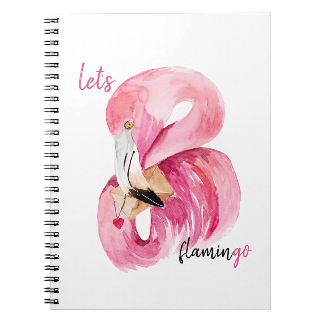 Modern Exotic Pink Let's Flamingo Watercolor Notebook (Front)
