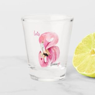 Modern Exotic Pink Let's Flamingo Watercolor  Shot Glass