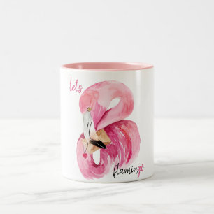 Modern Exotic Pink Let's Flamingo Watercolor  Two-Tone Coffee Mug