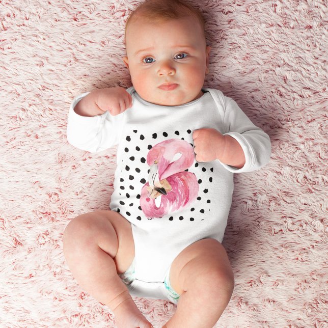 Modern Exotic Pink Watercolor Flamingo & Dots Baby Bodysuit (Creator Uploaded)