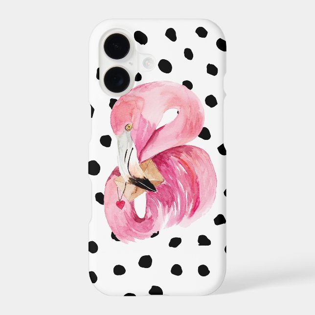 Modern Exotic Pink Watercolor Flamingo & Dots iPhone Case (Back)