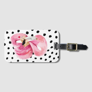 Modern Exotic Pink Watercolor Flamingo & Dots Luggage Tag