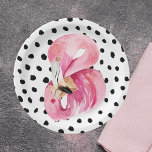 Modern Exotic Pink Watercolor Flamingo & Dots Paper Plate<br><div class="desc">Modern Exotic Pink Watercolor Flamingo & Dots</div>