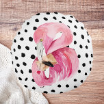 Modern Exotic Pink Watercolor Flamingo & Dots Round Cushion<br><div class="desc">Modern Exotic Pink Watercolor Flamingo & Dots</div>