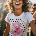 Modern Exotic Pink Watercolor Flamingo & Dots T-Shirt<br><div class="desc">Modern Exotic Pink Watercolor Flamingo & Dots</div>