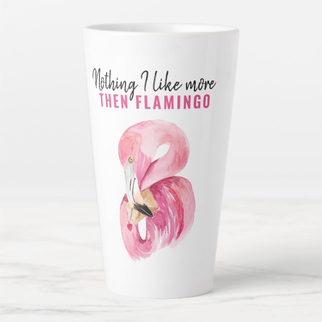 Modern Exotic Pink Watercolor Flamingo Gift Latte Mug (Front)
