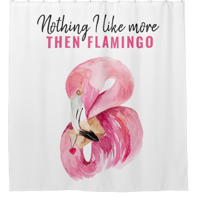 Modern Exotic Pink Watercolor Flamingo Gift Shower Curtain (Front)