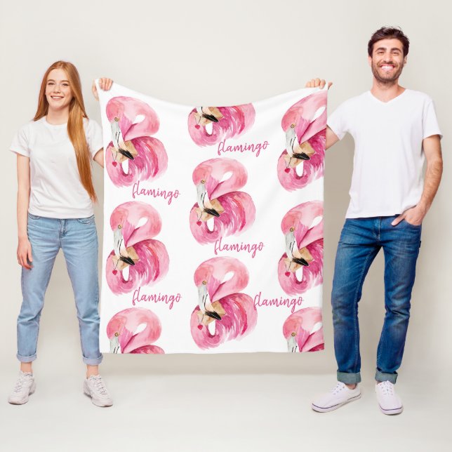 Modern Exotic Pink Watercolor Flamingo Pattern Fleece Blanket (In Situ)