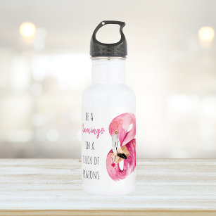 Modern Exotic Pink Watercolor Flamingo With Quote 532 Ml Water Bottle
