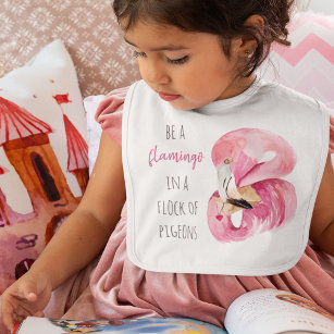 Modern Exotic Pink Watercolor Flamingo With Quote Bib