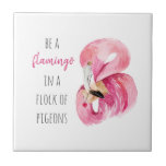 Modern Exotic Pink Watercolor Flamingo With Quote Ceramic Tile<br><div class="desc">Modern Exotic Pink Watercolor Flamingo With Quote</div>