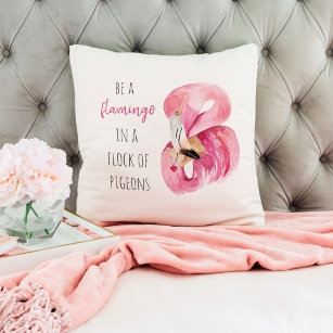 Modern Exotic Pink Watercolor Flamingo With Quote Cushion