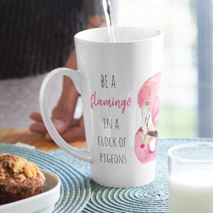 Modern Exotic Pink Watercolor Flamingo With Quote Latte Mug
