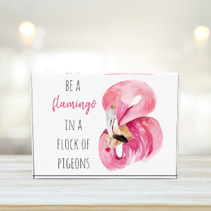 Modern Exotic Pink Watercolor Flamingo With Quote Photo Block