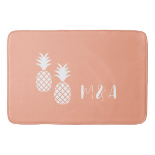 Modern Exotic Pink White Pineapple Pattern  Bath Mat