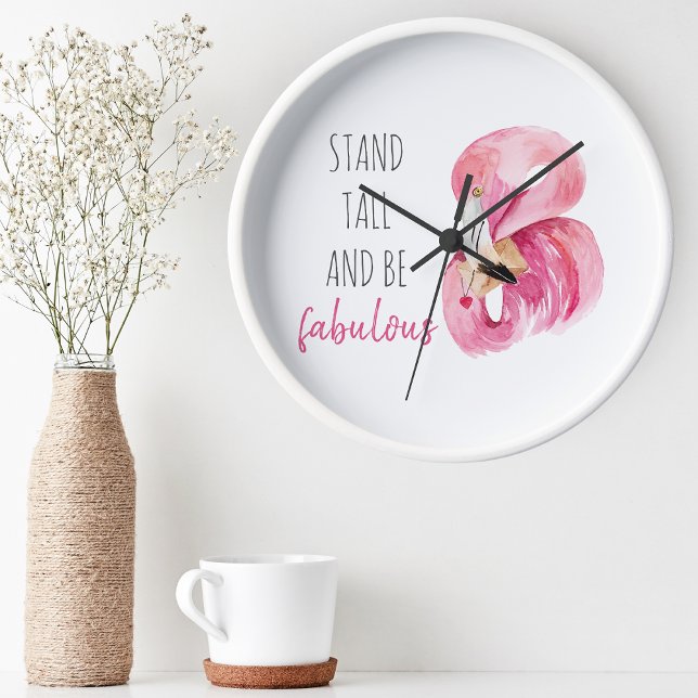 Modern Exotic Stand Tall And BE Fabulous Flamingo Round Clock (Creator Uploaded)