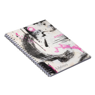 Modern expressive pink and black abstract painted  notebook