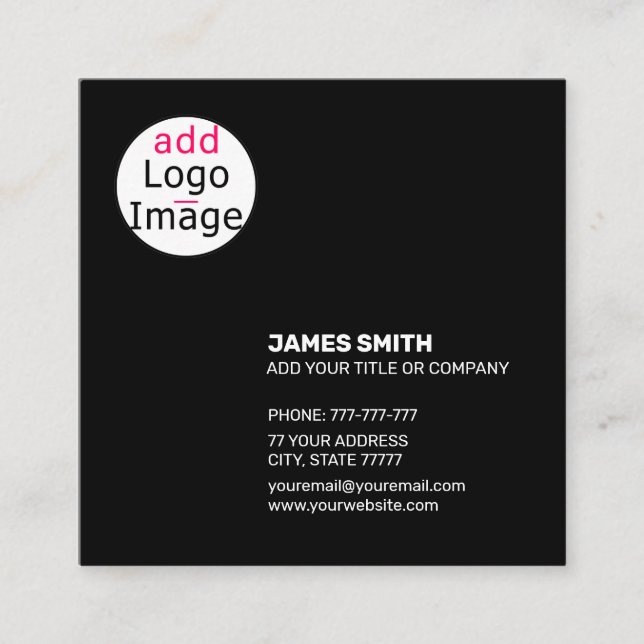Modern Extravagant Customisable Black Square Business Card (Front)