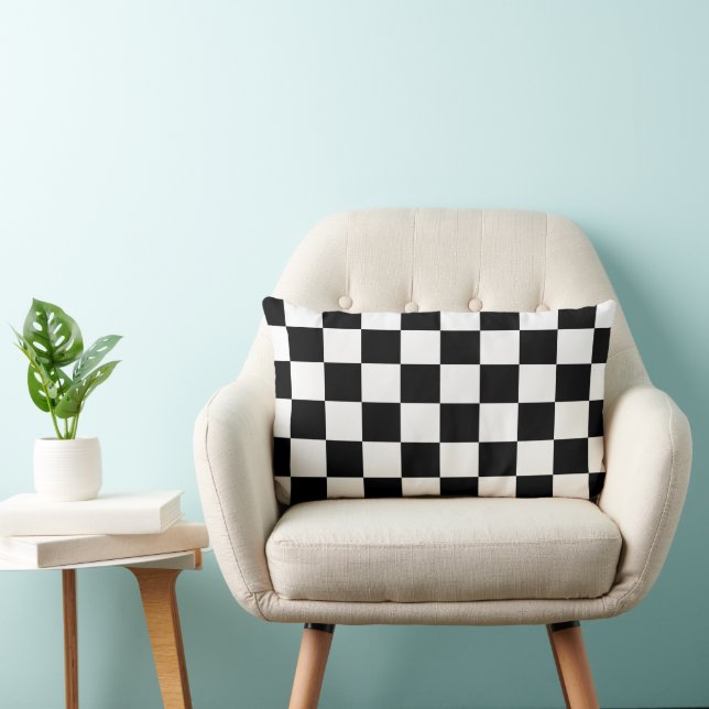 Modern eye catching black and white chequered lumbar cushion (Chair)