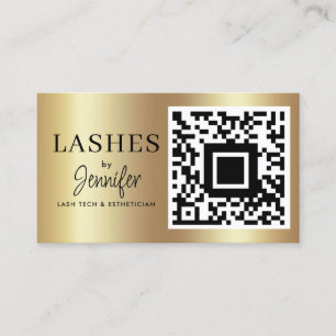 Modern Eyelash Extensions QR Code Black and Gold Business Card