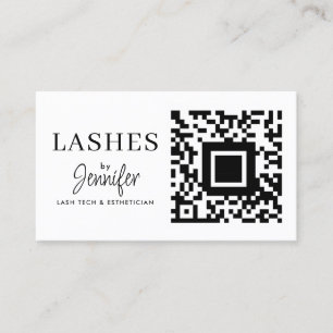 Modern Eyelash Extensions QR Code Black and White Business Card