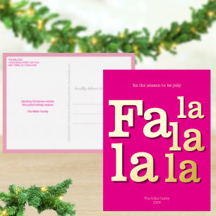 Modern Fa La Hot Pink Simple Chic Trendy Gold Foil Holiday Postcard