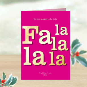 Modern Fa La Hot Pink Simple Minimal Chic Gold Foil Holiday Card