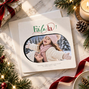 Modern Fa La La Christmas Arched Photo Frame Holiday Card