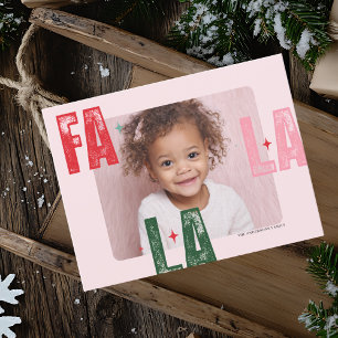 Modern Fa La La Christmas Photo   Pink & Red  Postcard