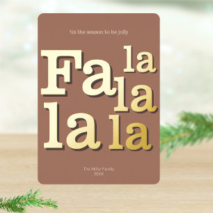 Modern Fa La Mocha Simple Typography Gold Foil Holiday Card