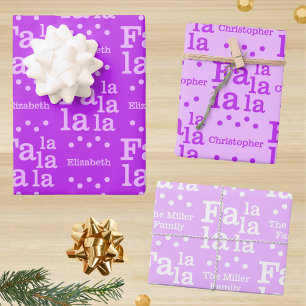 Modern Fa La Purple Simple Add Name Christmas Wrapping Paper Sheet