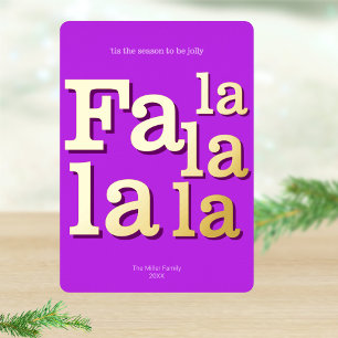 Modern Fa La Purple Simple Typography Gold Foil Holiday Card