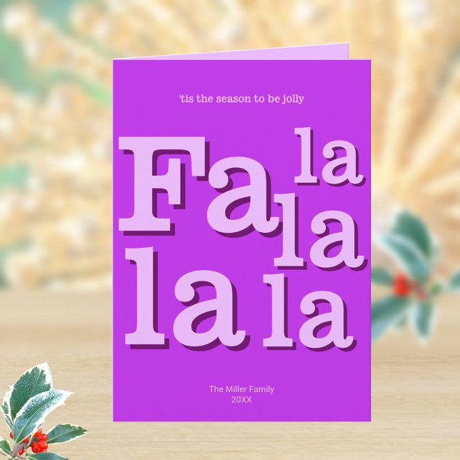 Modern Fa La Purple Simple Typography Trendy Holiday Card (A simple modern typography design for unexpected purple Christmas cards)