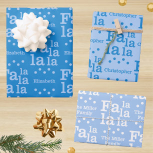 Modern Fa La Sky Blue Simple Add Name Christmas Wrapping Paper Sheet