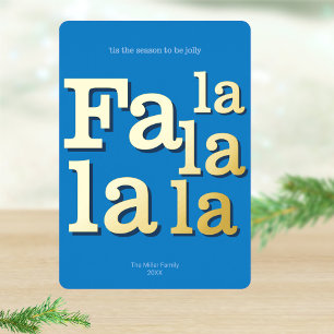 Modern Fa La Sky Blue Simple Typography Gold Foil Holiday Card