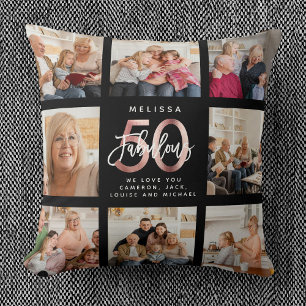 Modern Fabulous 50th Birthday Photos Rose Gold Cushion