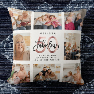 Modern Fabulous 50th Birthday Photos Rose Gold Cushion