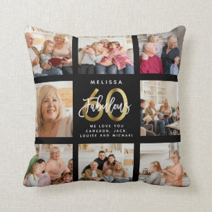 Modern Fabulous 60th Birthday Photo Collage Gold  Cushion