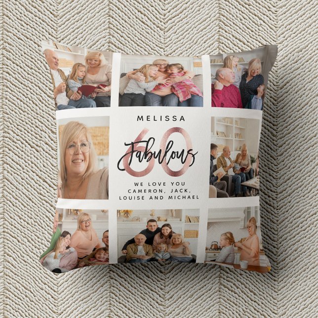 Modern Fabulous 60th Birthday Photos Rose Gold  Cushion (Creator Uploaded)
