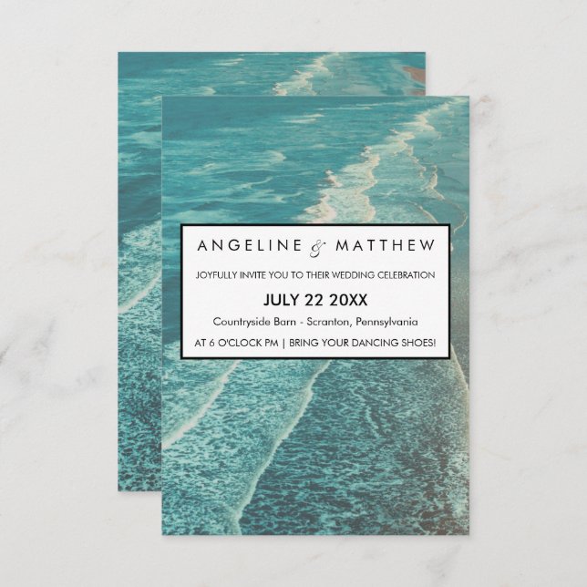 Modern Fade Tropical Beach Sea Wedding Card (Front/Back)