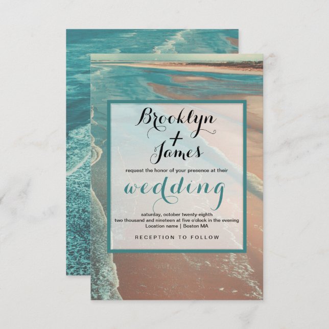 Modern Fade Tropical Beach Sea Wedding Card (Front/Back)