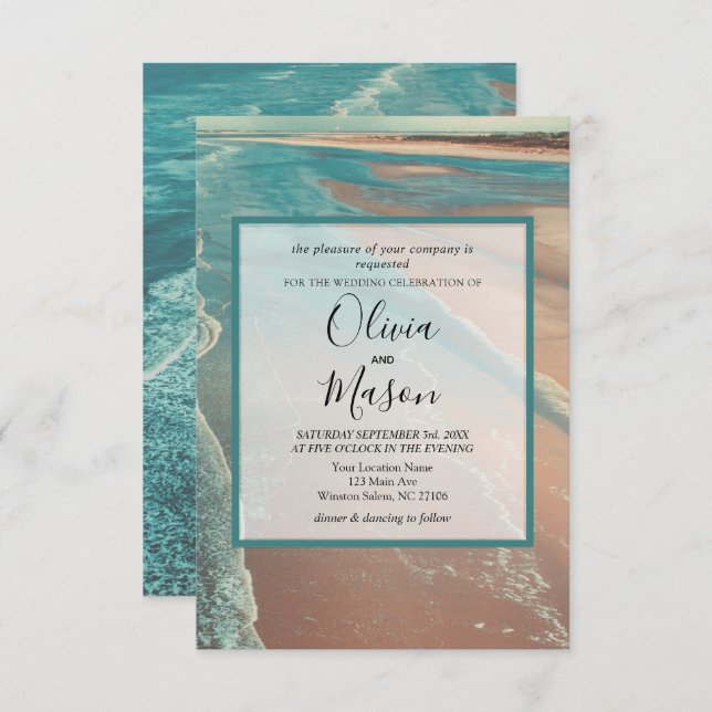 Modern Fade Tropical Beach Sea Wedding Card (Front/Back)