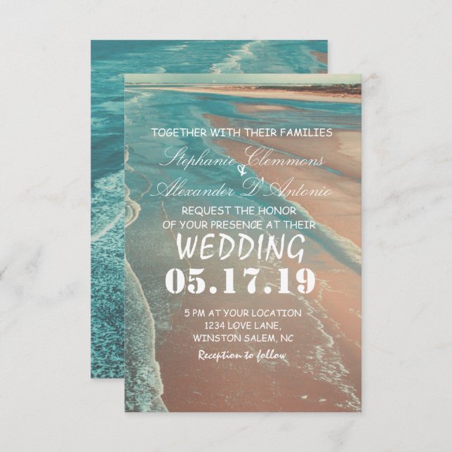 Modern Fade Tropical Beach Sea Wedding Card (Front/Back)
