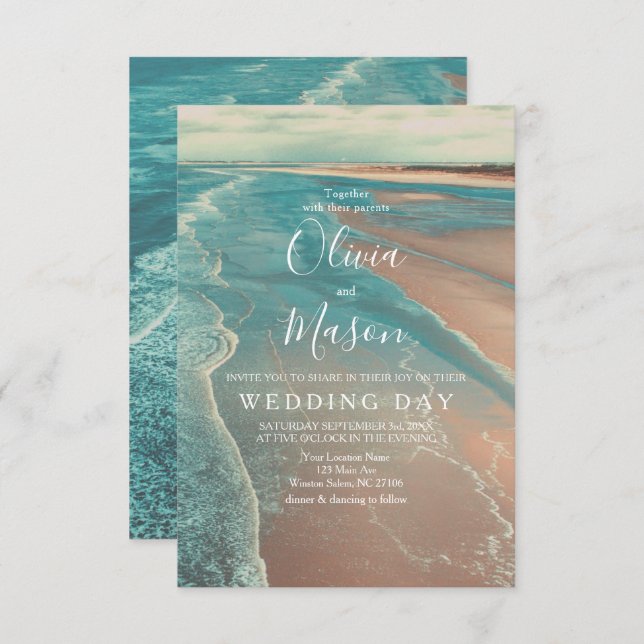 Modern Fade Tropical Beach Sea Wedding Card (Front/Back)