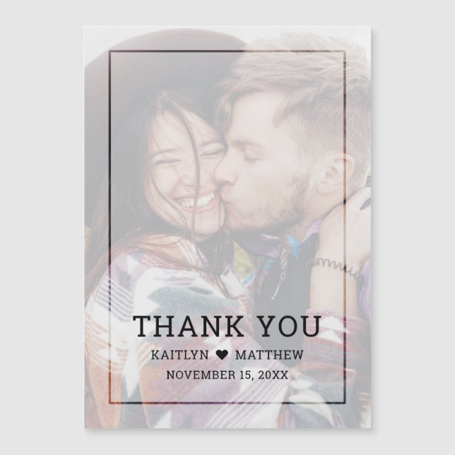 Modern Faded Photo Black Script Wedding Thank You (Front)