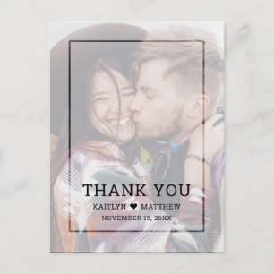 Modern Faded Photo Black Script Wedding Thank You Postcard