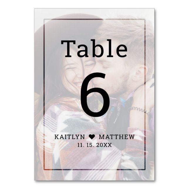 Modern Faded Photo Minimalist Typography Wedding Table Number (Front)