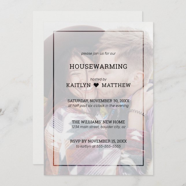 Modern Faded Photo Typography Housewarming Party Invitation (Front/Back)