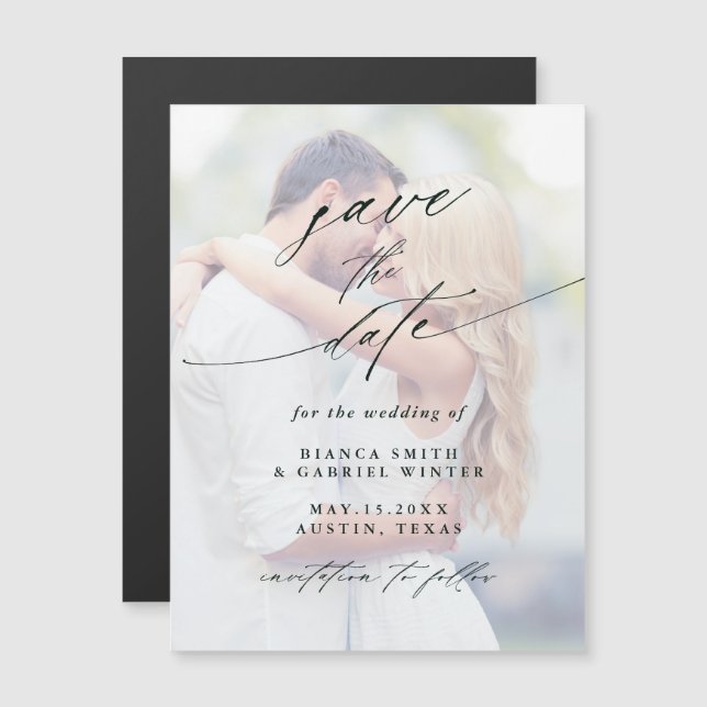 Modern Faded Photo Wedding Save the Date Magnetic (Front/Back)